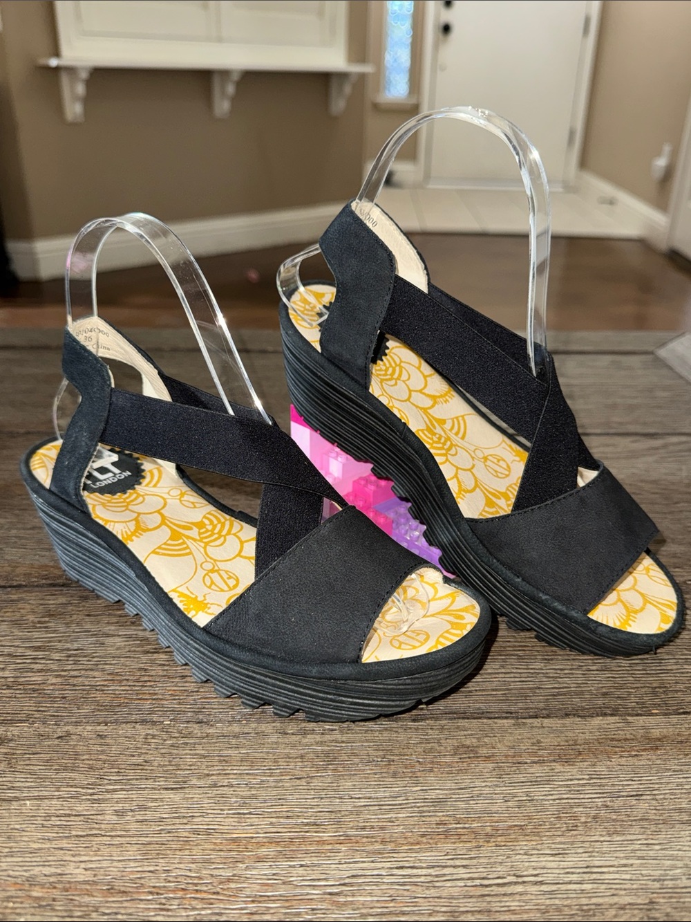 Fly London Yaji Platform Wedge Sandal Cupido Black